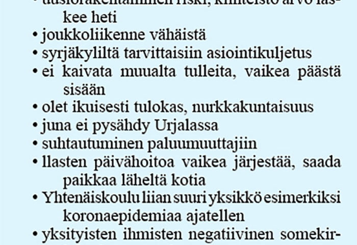 Urjalalaiset listasivat plussat ja miinukset